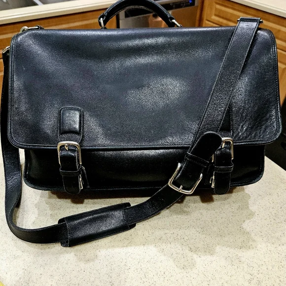 COACH Bag, Large Vintage Coach Bag, Black Leather COACH Messenger BAG, Mens Gift